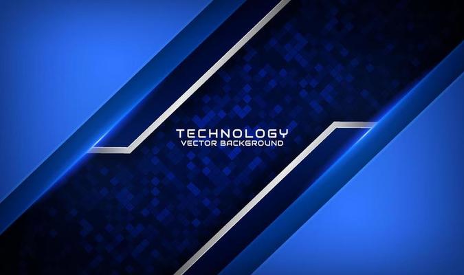 3D blue technology abstract background overlap layer on dark space with silver stripe effect decoration. Graphic design element future style concept for flyer, banner, brochure cover, or landing page