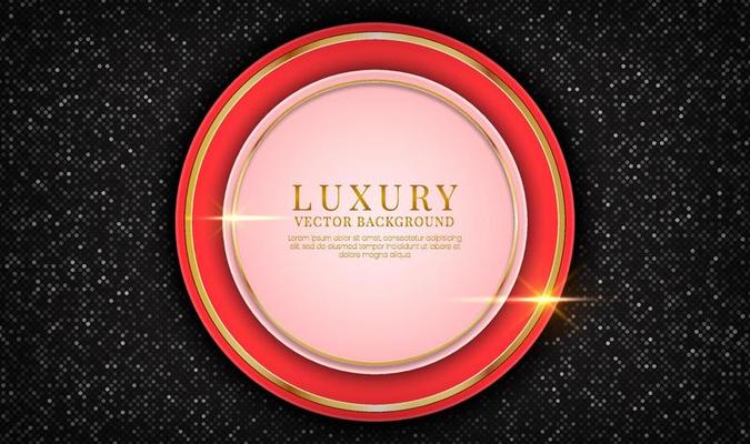 3D red luxury abstract background overlap layers on dark space with golden circle effect decoration. Graphic design element future style concept for banner, flyer, brochure, cover, or landing page