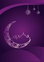 Happy ramadan poster with purple moon ornament Premium Vector