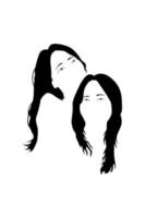 Silhouette of two women with long hair vector