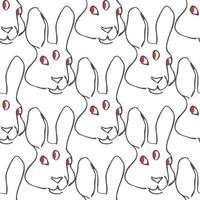 White rabbit with red eyes vector seamless pattern linear style.