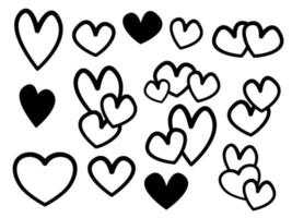 Línea de pequeños corazones negros y elementos de silueta. ilustración vectorial para la decoración. vector