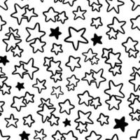 Black Line and silhouette Little Stars seamless pattern. Abstract art print. Design for paper, covers, cards, fabrics, interior items and any. Vector illustration.