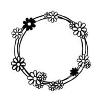 Black simple line Daisy Flowers with three circle. Vector illustration for decorate logo, greeting cards and any design. Basic elements resource about nature.