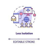 Less isolation concept icon. Rural electrification. Energy services benefits abstract idea thin line illustration. Isolated outline drawing. Editable stroke. Roboto-Medium, Myriad Pro-Bold fonts used vector