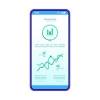Smartphone dashboard interface vector template. Mobile productivity page blue design layout. Statistics screen. Flat application UI. Data analysis app. Phone display with analytics diagram