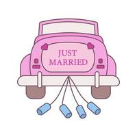 Wedding car rental color icon. Rent auto. Just married car. Newlywed. Wedding vintage cabriolet. Automobile hiring services. Isolated vector illustration
