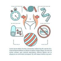 Ilustración de vector lineal de concepto de fitness. pérdida de peso. estilo de vida saludable. actividades físicas. entrenamiento y nutrición saludable. artículo, folleto, diseño de página de revista con cuadros de texto. diseño de impresión