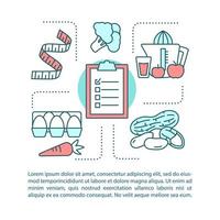 Ilustración lineal del concepto de nutrición saludable. dieta, comer. artículo, folleto, diseño de página de revista con cuadros de texto. productos alimenticios. preparación de la comida. diseño de impresión. dibujo de contorno aislado vectorial vector