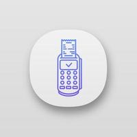 Payment terminal receipt app icon. UI UX user interface. Successful POS terminal transaction. E-payment. Web or mobile application. Vector isolated illustration