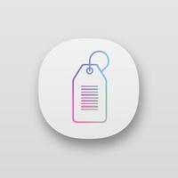 Barcode label app icon. UI UX user interface. Linear bar code tag. Serial number. Store label with one dimensional barcode. Web or mobile application. Vector isolated illustration