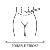 icono lineal de plástico de abdominoplastia. abdominoplastia ilustración de línea delgada. liposucción de estómago. levantamiento de abdominales. cirugía plástica. símbolo de contorno dibujo de contorno aislado vectorial. trazo editable vector