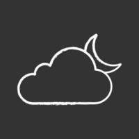 Cloudy night chalk icon. Partly cloudy night. Clouds and moon. Weather forecast. Isolated vector chalkboard illustration