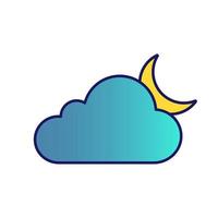 Cloudy night color icon. Partly cloudy night. Clouds and moon. Weather forecast. Isolated vector illustration