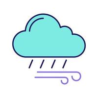 Rainy and windy weather color icon. Rain and wind. Storm. Stormy. Heavy rain. Weather forecast. Isolated vector illustration