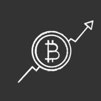 Bitcoin market growth chart chalk icon. Cryptocurrency prices rising. Statistics diagram with bitcoin sign. Isolated vector chalkboard illustration