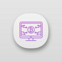 Bitcoin official webpage app icon. UI UX user interface. Mining farm landing. Blockchain server page. Cryptocurrency business website. Web or mobile application. Vector isolated illustration