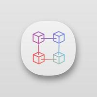 Blockchain technology app icon. Big data. Cryptocurrency. Fintech. UI UX user interface. E-commerce. Connected cubes. Web or mobile application. Vector isolated illustration