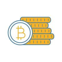 Bitcoin coins stack color icon. Cryptocurrency deposit. Digital money. Isolated vector illustration