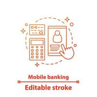 Mobile banking concept icon. E-payment idea thin line illustration. Online financial operations. Internet banking app. Vector isolated outline drawing. Editable stroke