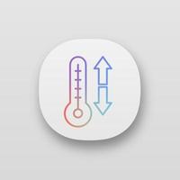 Climate control app icon. Temperature regulation. Thermometer with down and up arrows. UI UX user interface. Web or mobile application. Vector isolated illustration