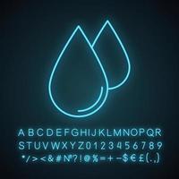Water drops neon light icon. Liquid. Raindrop. Glowing sign with alphabet, numbers and symbols. Vector isolated illustration