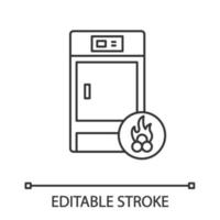 Solid fuel boiler linear icon. House central heater. Thin line illustration. Firewood boiler. Heating system. Contour symbol. Vector isolated outline drawing. Editable stroke