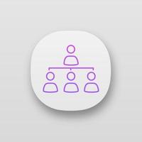 Staff management app icon. UI UX user interface. Teamwork. Professional hierarchy. Organisation. Leadership. Delegation. Web or mobile application. Vector isolated illustration