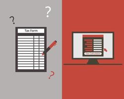 comparison of manual tax form and automated tax calculator vector