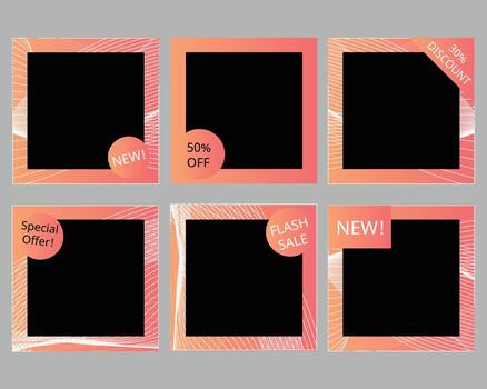 set of Trendy editable square frame template for social networks and posts, vector illustration
