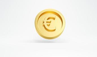 3d Rendering single gold Euro coin floating on white background concept of Euro currency money finance. 3D Render. 3D illustration. photo