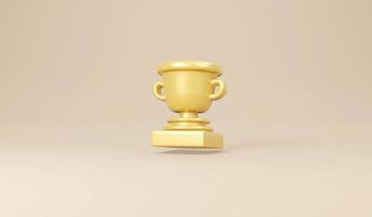 3D Rendering concept of winner. Golden trophy on gold background. 3D Render. 3D illustration. Minimal design template. photo