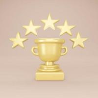 3D Rendering concept of winner. Trophy with stars in gold on pink background. 3D Render. 3D illustration. Minimal design template. photo