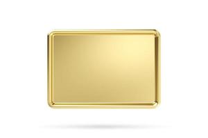 Light shiny on 3d gold empty brass metal plate isolated on white background. 3D rendering photo