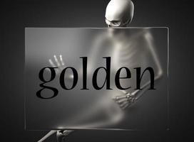 golden word on glass and skeleton photo