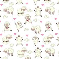 Cute sheep, Seamless pattern, doodle style, printing on fabric, packaging, textile, vector illustration