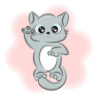 Cute kitten stands and waves, in different poses, sticker, print on textiles, on a t-shirt or packaging vector