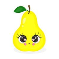 Cute pear character, summer illustration, cute pear sticker, textile print, packaging, postcard, vector illustration
