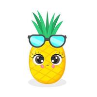 Pineapple character cute, summer illustration, cute pineapple sticker, textile print, package, postcard, vector illustration