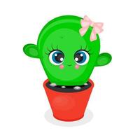 Cute indoor cactus in a pot character, with eyes, cartoon style, colorful vector illustration, print for textiles, packaging, postcard, poster