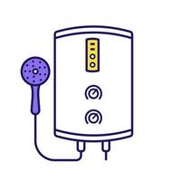 Electric tankless water heater color icon. Bathroom heating water. On demand home boiler with shower head. Isolated vector illustration