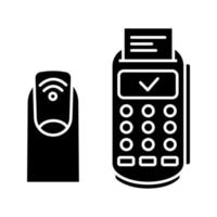 icono de glifo de manicura nfc. uña de campo cercano y terminal de pago. pegatina rfid en la uña. símbolo de la silueta. etiqueta nfc para uñas. pago sin contacto con nfc. espacio negativo. ilustración vectorial aislada vector