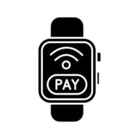 Smartwatch NFC payment glyph icon. Pay with smart wristwatch. Contactless payment. Silhouette symbol. Negative space. Vector isolated illustration