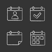 UI UX chalk icons set. Calendars. Appointment, complete day, today, date range. Isolated vector chalkboard illustrations