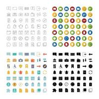 UI UX icons set. System elements. Common actions symbols. Linear, flat design, color and glyph styles. isolated vector illustrations