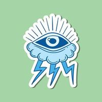 dibujado a mano ilustración de garabato vintage de ojo de nube azul para cartel de pegatinas de tatuaje, etc. vector