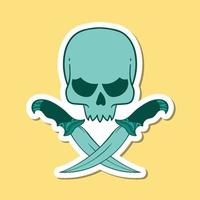 hand drawn skull with cross knife doodle illustration for tattoo stickers poster etc vector