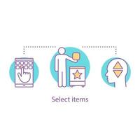 Select items concept icon. Choosing goods or services idea thin line illustration. Rating. Making order. Vector isolated outline drawing