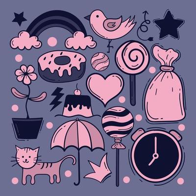 Set of cute hand drawn doodle for kids premium vector