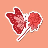 mariposa roja dibujada a mano con ilustración de garabato vintage rosa para cartel de pegatinas de tatuaje, etc. vector